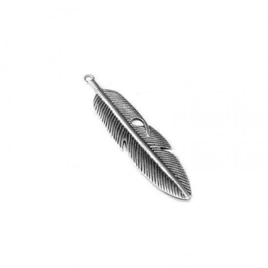 METALLIC PENDANT FEATHER 15x57mm SILVER PLATED