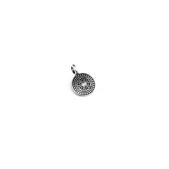 METALLIC CHARM ROUND 13mm SILVER PLATED