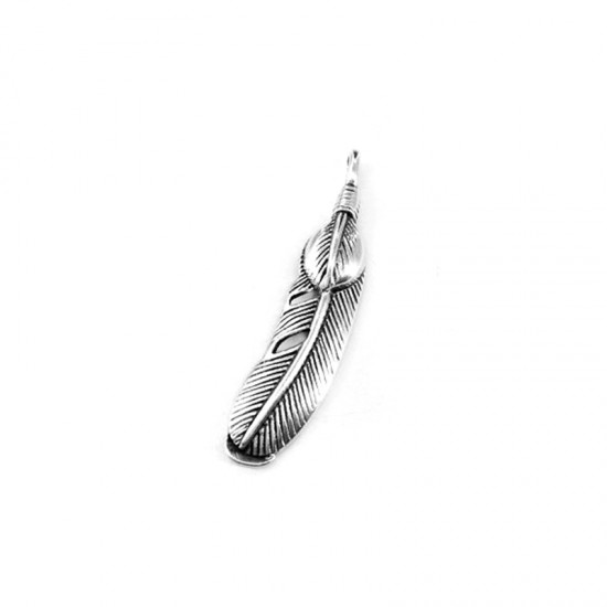 METALLIC PENDANT FEATHER 8x32mm SILVER PLATED