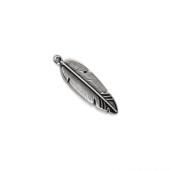 METALLIC PENDANT FEATHER 11x30mm SILVER PLATED