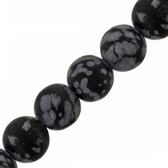 OBSIDIAN SNOWFLAKE ROUND BEADS 12mm/HOLE 2mm ~40cm