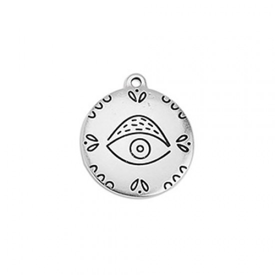 METALLIC CHARM ROUND WITH ORIENTAL EYE 20x22,8mm SILVER PLATED