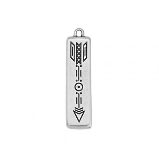 METALLIC CHARM RECTANGLE WITH ETHNIC ARROW 9,3x36,8mm SILVER PLATED