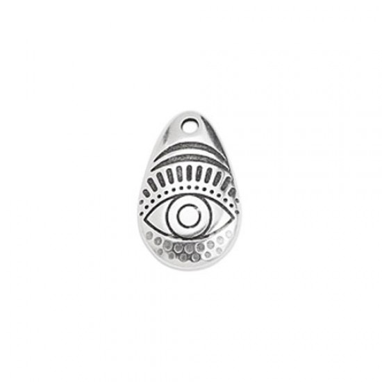 METALLIC CHARM ETHNIC OVAL WITH EYE 13x20,8mm SILVER PLATED