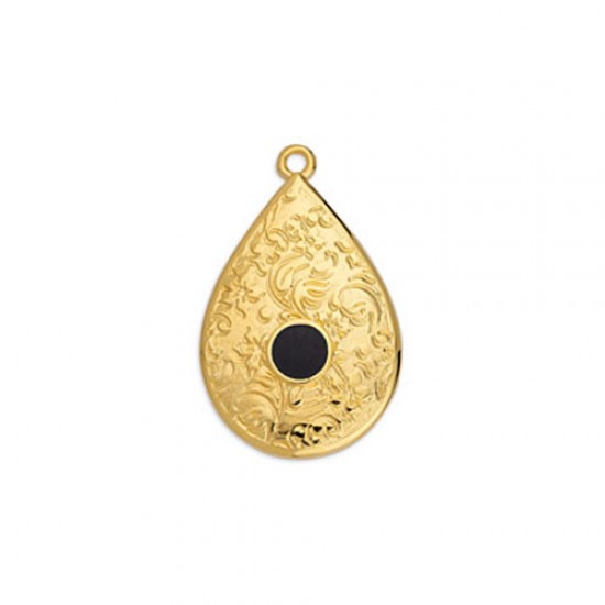 METALLIC CHARM DROP WITH EMBOSSED DESIGNS GOLD PLATED - BLACK ENAMEL 17,6x27,8mm