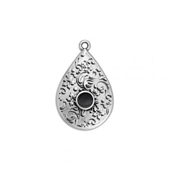 METALLIC CHARM DROP WITH EMBOSSED DESIGNS SILVER PLATED - BLACK ENAMEL 17,6x27,8mm