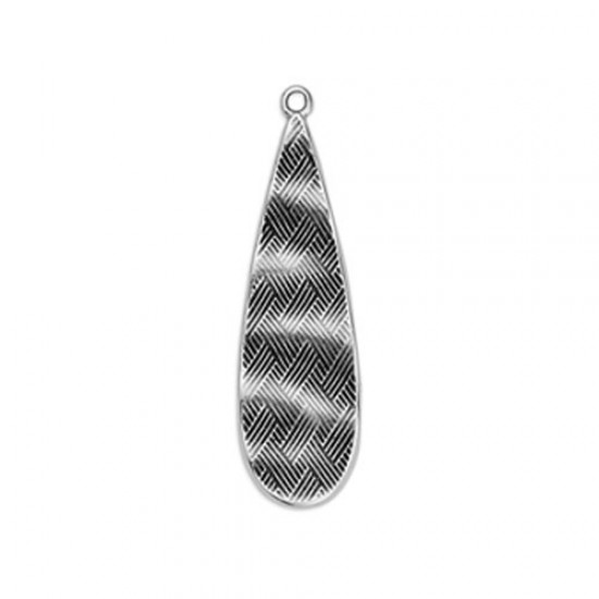 METALLIC PENDANT DROP WITH RIPPLE EFFECTS 12X42mm SILVER PLATED
