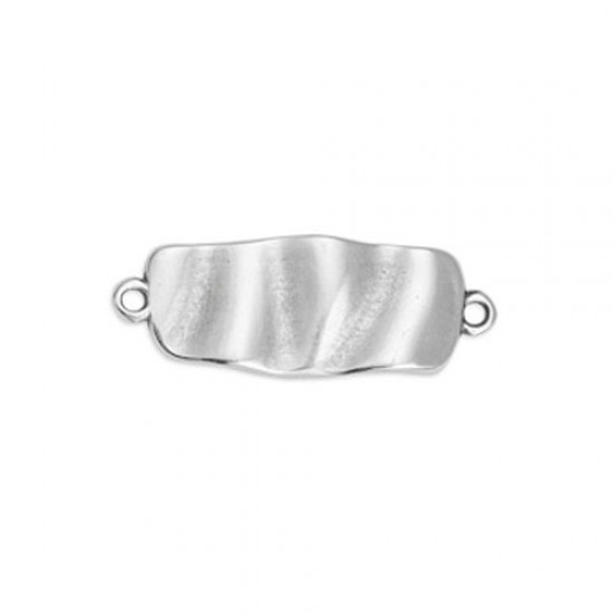 METALLIC CAST PARALLELOGRAM WITH RIPPLE EFFECTS 30,3X11mm SILVER PLATED