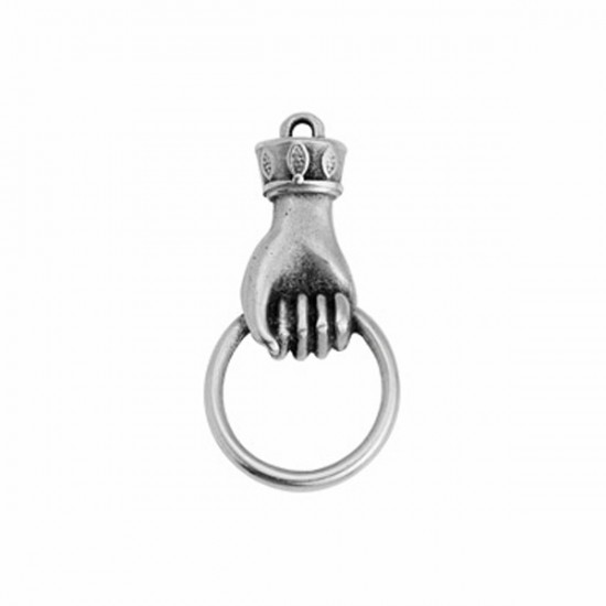 METALLIC PENDANT ETHNIC HAND WITH RING 16,8X33,3mm SILVER PLATED