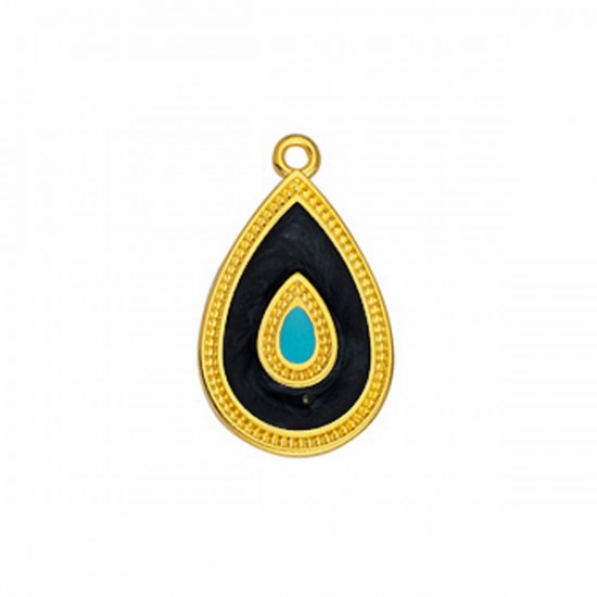 METALLIC PENDANT DROP WITH CAST AND ENAMEL 15,7X26,6mm GOLD PLATED (BLUE BLACK AND BLUE)