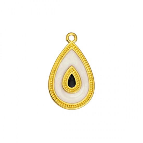 METALLIC PENDANT DROP WITH CAST AND ENAMEL 15,7X26,6mm GOLD PLATED (WHITE AND BLACK)