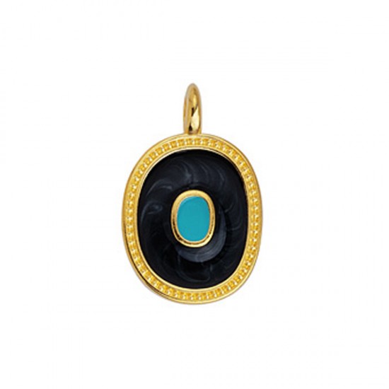 METALLIC PENDANT OVAL WITH CAST AND ENAMEL 17,4X27,3mm GOLD PLATED (BLUE BLACK AND BLUE)