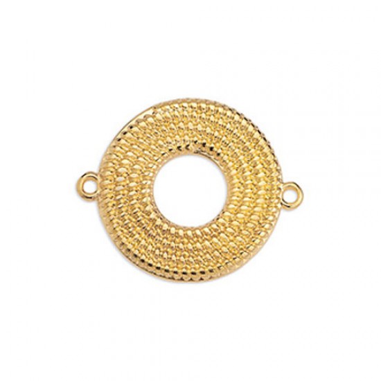 METALLIC CONNECTOR CIRCLE WITH TWISTED ROPE EFFECTS AND 2 RINGS 28,9x23,8mm GOLD PLATED