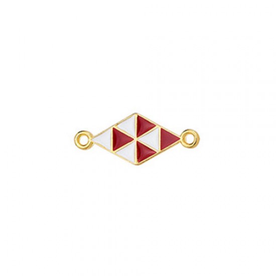 METALLIC CAST RHOMBUS WITH ENAMEL AND 2 RINGS 22x9,3mm GOLD PLATED
