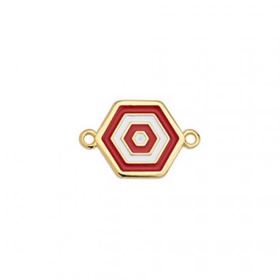 METALLIC CAST HEXAGON WITH ENAMEL AND 2 RINGS 20,9x13,9mm GOLD PLATED