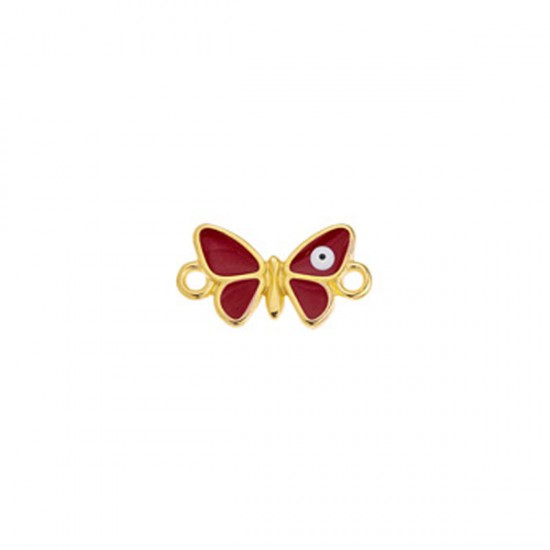 METALLIC CAST BUTTERFLY WITH RED ENAMEL AND 2 RINGS 17,2x9,4mm GOLD PLATED