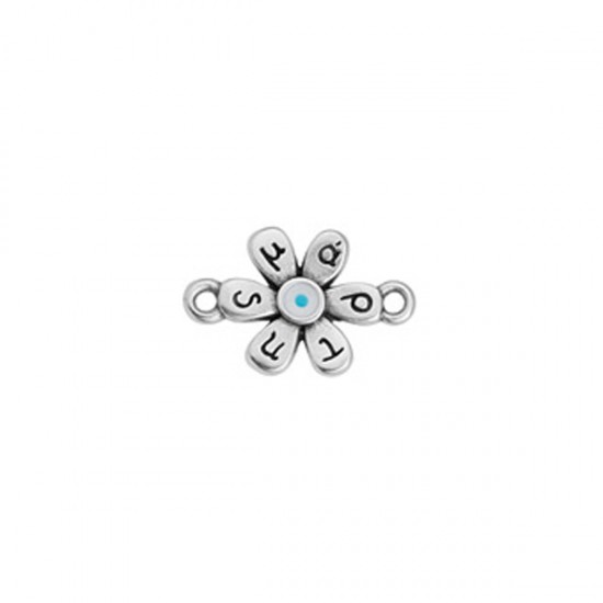 METALLIC CAST FLOWER MARCH WITH ENAMEL EYE AND 2 RINGS 18,6x11,8mm SILVER PLATED