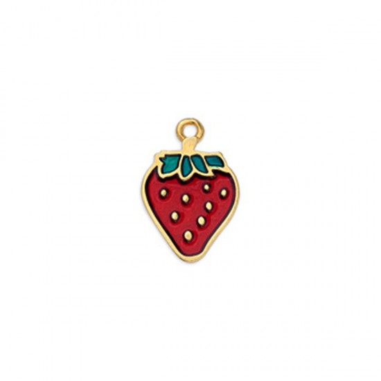 METALLIC PENDANT STRAWBERRY WITH ENAMEL 12,5x18,5mm GOLD PLATED