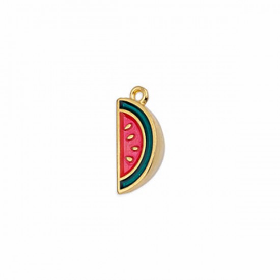 METALLIC PENDANT WATERMELON WITH ENAMEL 8,2x18,2mm GOLD PLATED