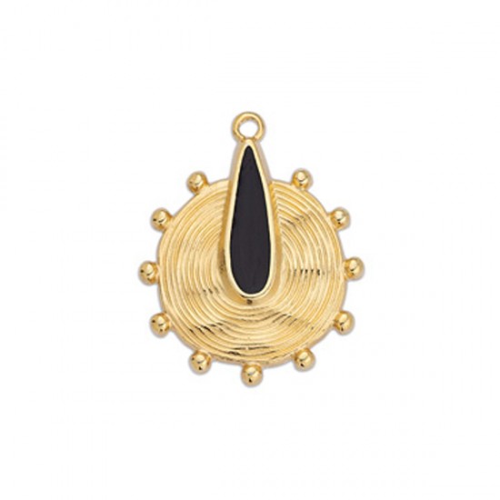 METALLIC PENDANT WITH BLACK ENAMEL AND BIG GRAINS 23,5x29,1mm GOLD PLATED