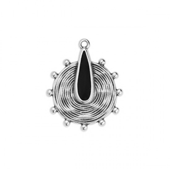 METALLIC PENDANT WITH BLACK ENAMEL AND BIG GRAINS 23,5x29,1mm SILVER PLATED