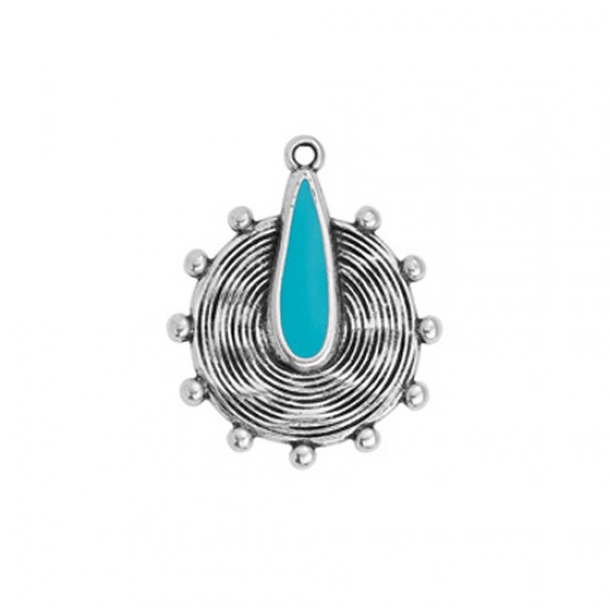 METALLIC PENDANT WITH TURQUOISE ENAMEL AND BIG GRAINS 23,5x29,1mm SILVER PLATED