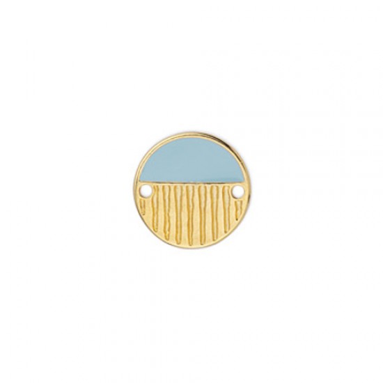 METALLIC ROUND CAST WITH LIGHT BLUE ENAMEL AND RELIEFS LINES 16,1mm GOLD PLATED
