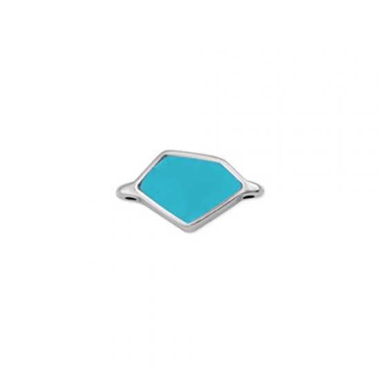 METALLIC CAST IRREGULAR WITH TURQUOISE ENAMEL 20,2x10,6mm SILVER PLATED