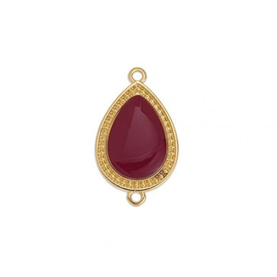 METALLIC CAST DROP WITH DARK RED ENAMEL AND 2 RINGS 16,1x26,8mm GOLD PLATED