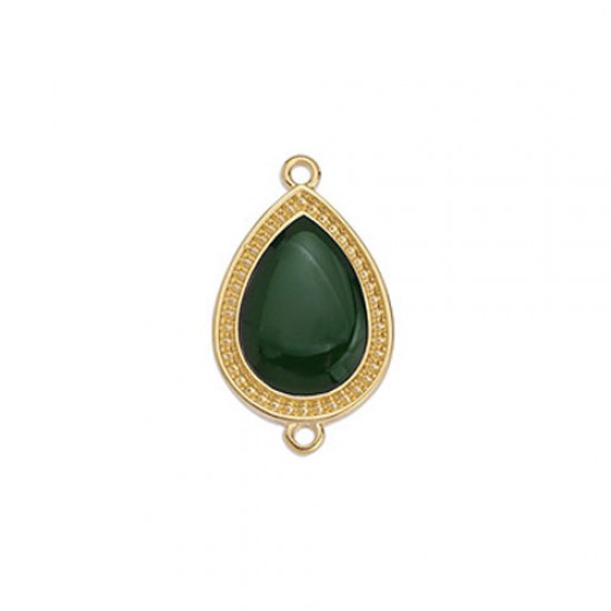 METALLIC CAST DROP WITH GREEN ENAMEL AND 2 RINGS 16,1x26,8mm GOLD PLATED