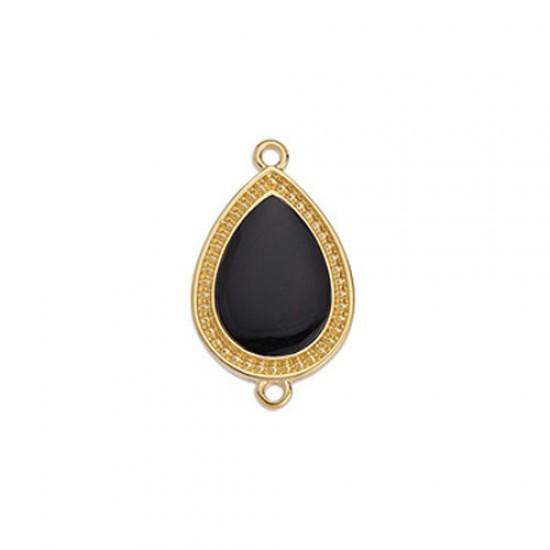 METALLIC CAST DROP WITH BLACK ENAMEL AND 2 RINGS 16,1x26,8mm GOLD PLATED