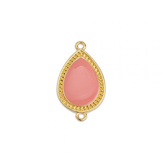 METALLIC CAST DROP WITH PURE CORAL ENAMEL AND 2 RINGS 16,1x26,8mm GOLD PLATED