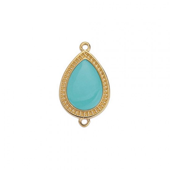 METALLIC CAST DROP WITH AQUA ENAMEL AND 2 RINGS 16,1x26,8mm GOLD PLATED