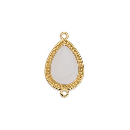 METALLIC CAST DROP WITH WHITE ENAMEL AND 2 RINGS 16,1x26,8mm GOLD PLATED