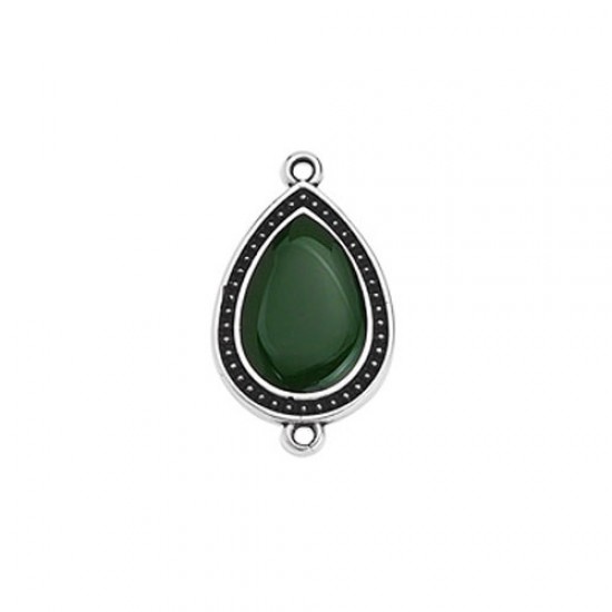 METALLIC CAST DROP WITH GREEN ENAMEL AND 2 RINGS 16,1x26,8mm SILVER PLATED