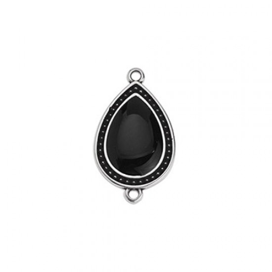 METALLIC CAST DROP WITH BLACK ENAMEL AND 2 RINGS 16,1x26,8mm SILVER PLATED