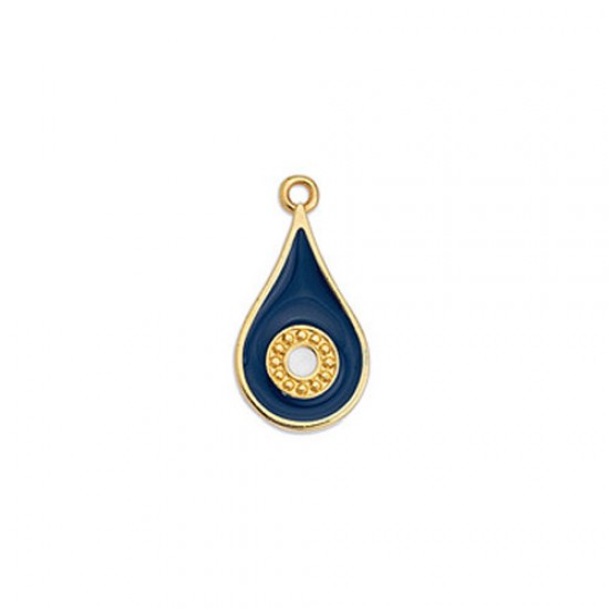 METALLIC CHARM IN GOLD PLATED DROP WITH BLUE ENAMEL AND EYE 11,7X22,4mm