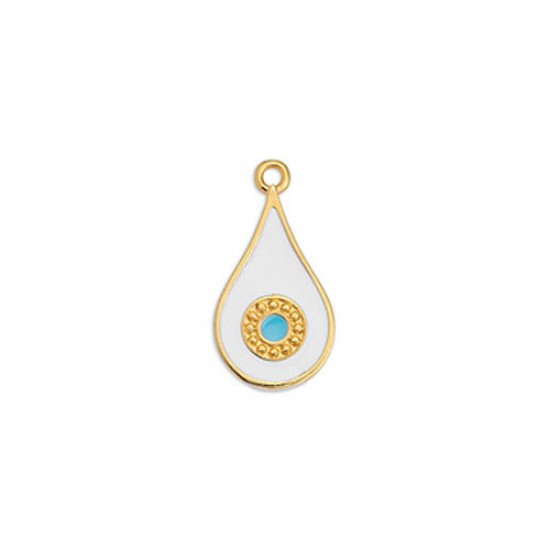 METALLIC CHARM IN GOLD PLATED DROP WITH WHITE ENAMEL AND EYE 11,7X22,4mm