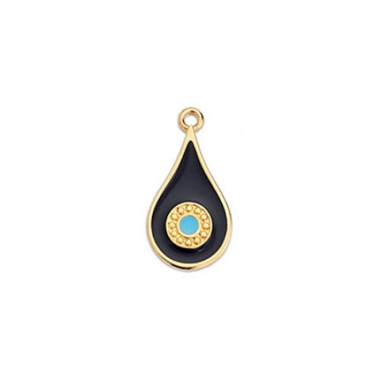 METALLIC CHARM IN GOLD PLATED DROP WITH BLACK ENAMEL AND EYE 11,7X22,4mm