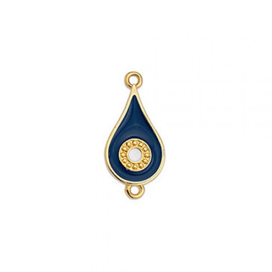 METALLIC CAST IN GOLD PLATED DROP WITH BLUE ENAMEL AND EYE AND 2 RINGS 11,6X24,9mm