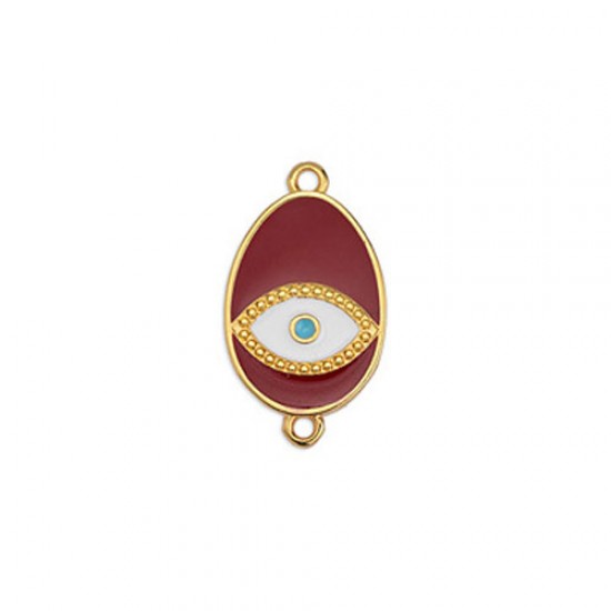 METALLIC CAST OVAL WITH WHITE ENAMEL EYE AND DARK RED ENAMEL AND 2 RINGS 14X24,9mm