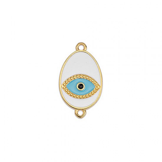 METALLIC CAST OVAL WITH LIGHT BLUE ENAMEL EYE AND WHITE ENAMEL AND 2 RINGS 14X24,9mm