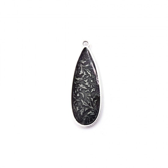 METALLIC CHARM ANTIQUE DROP 11,3X32,5mm SILVER PLATED WITH BLACK ENAMEL