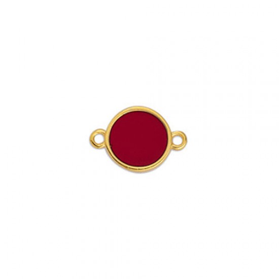 METALLIC CAST IN GOLD PLATED ROUND OUTLINE WITH SOFT BURGUNDY ENAMEL AND 2 RINGS 17,8X11,7mm