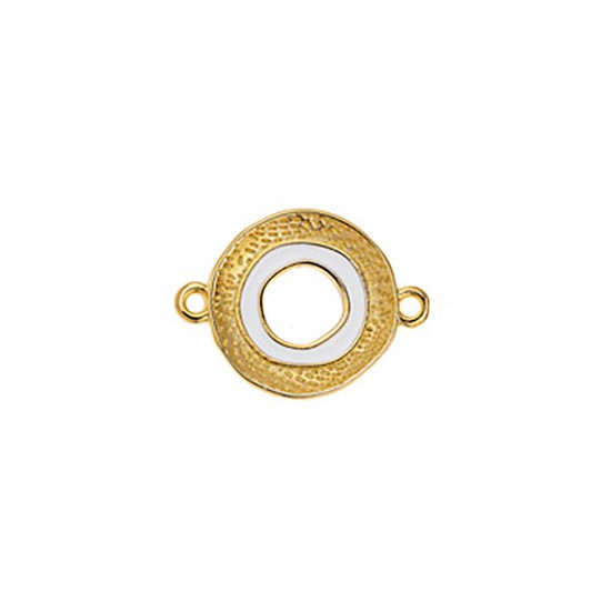 METALLIC CIRCLE ELEMENT-2 RINGS, WITH EMBOSSED PATTERN AND WHITE ENAMEL 22x16,7mm GOLD PLATED