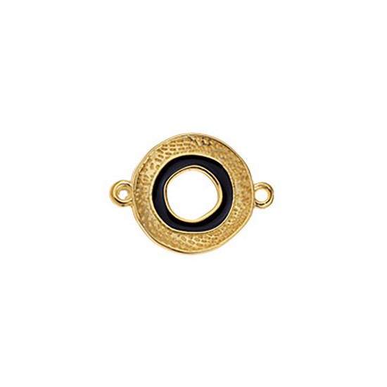 METALLIC CIRCLE ELEMENT-2 RINGS, WITH EMBOSSED PATTERN AND BLACK ENAMEL 22x16,7mm GOLD PLATED