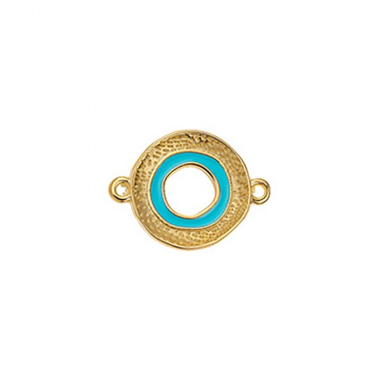 METALLIC CIRCLE ELEMENT-2 RINGS, WITH EMBOSSED PATTERN AND LIGHT BLUE ENAMEL 22x16,7mm GOLD PLATED