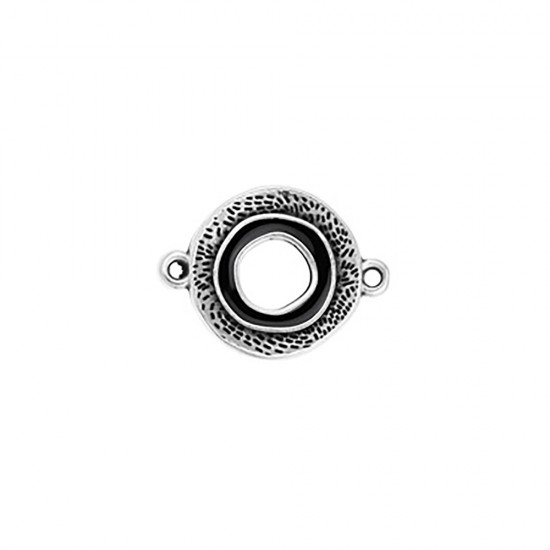 METALLIC CIRCLE ELEMENT-2 RINGS, WITH EMBOSSED PATTERN AND BLACK ENAMEL 22x16,7mm SILVER PLATED
