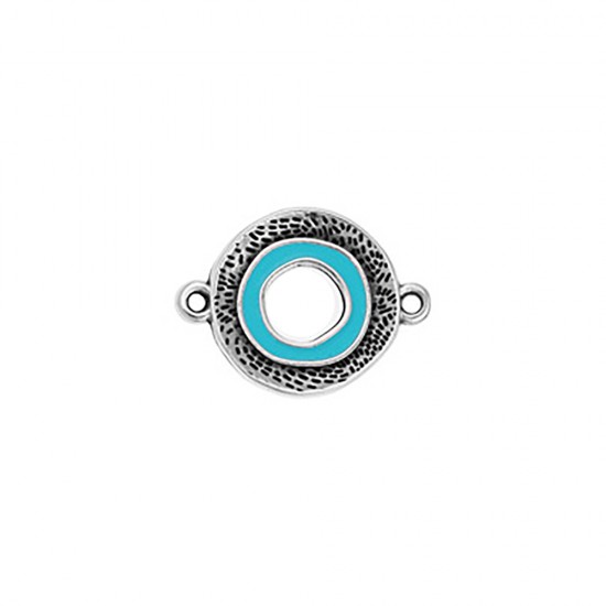 METALLIC CIRCLE ELEMENT-2 RINGS, WITH EMBOSSED PATTERN AND LIGHT BLUE ENAMEL 22x16,7mm SILVER PLATED