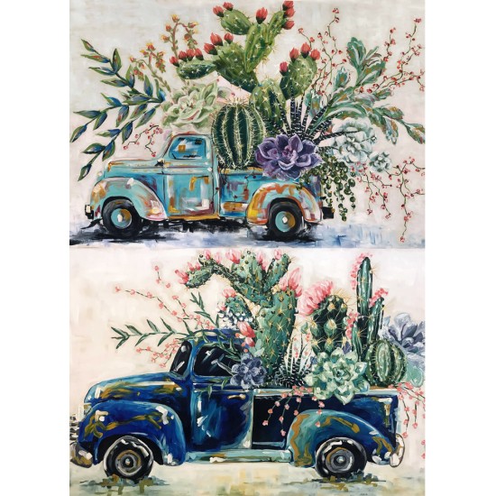 RICE PAPER OLD VEHICLE WITH FLOWERS